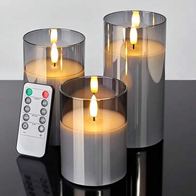 3pcs Flickering Flameless Candles, Battery Operated Candles With Timer And Remote Control, Suitable For Tabletop Centerpiece Decor, Christmas, Halloween, Valentine's Day, Mother's Day, Dining Table, Room Decor, Wedding, Party, Gift, Holiday Atmosphere Lighting