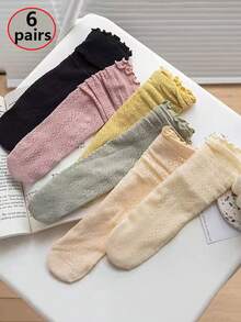 5 Pairs Sweet Lolita Style Breathable Mesh Frill Trim Mid-Calf Socks, Suitable For Spring & Summer - Multicolor - View 7