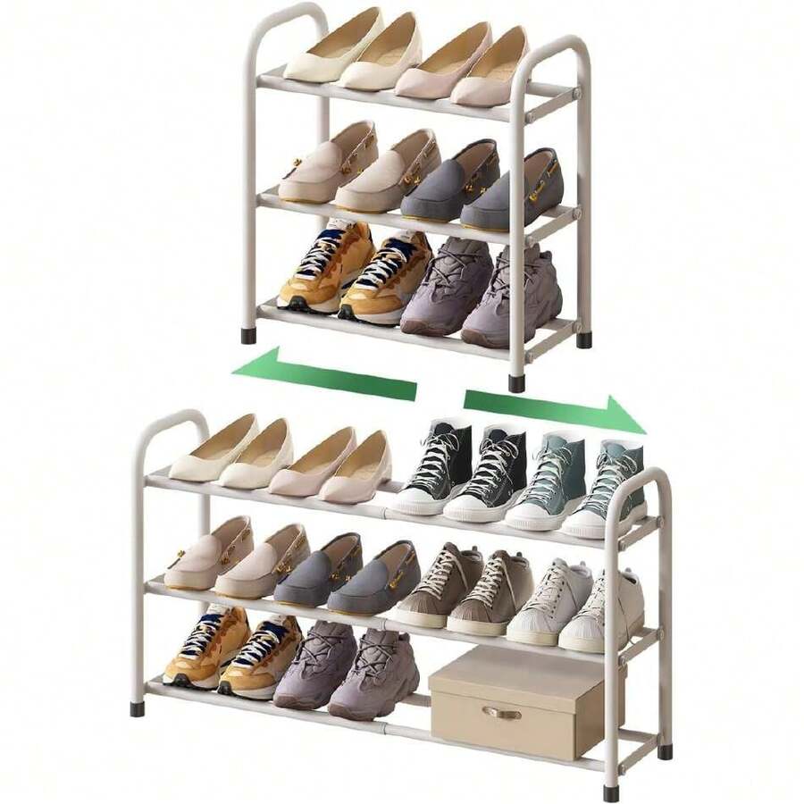 White Shoe Rack For Closet, 3-Tier Expandable Shoe Organizer For Closet, Adjustable Metal Shoe Storage Organizer, Freestanding Shoe Rack, 41971896 - Yellow - View 1