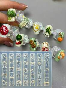 1个乡村农场蔬菜美甲模具，卡通牧场动物透明硅胶美甲模具 - 無色 - 查看 1