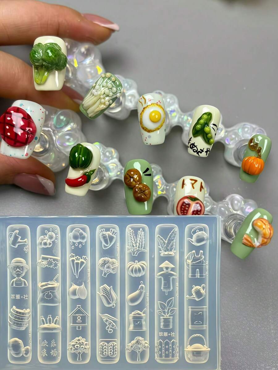 1个乡村农场蔬菜美甲模具，卡通牧场动物透明硅胶美甲模具 - 無色 - 查看 1