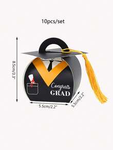 Set de 10 cajas de regalo de papel, diseño creativo de sombrero de graduación con borla, decoración para fiesta, caja de obsequios para fiesta de graduación - Ver 7