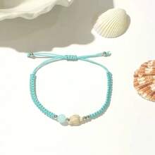 BMOR 12 Pieces Of Summer Style Turquoise Turtle Starfish Shell Hand-Woven Bracelet Adjustable Jewelry - Blue - View 6