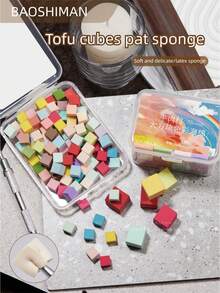 BAOSHIMAN Mini Tofu Makeup Sponge, Gradient Blush Sponge, Stainless Steel Scraper, Manicure Salon DIY Tools, Suitable For Valentine's Day, New Year Manicure Salon And Home Use - Multicolor - View 1