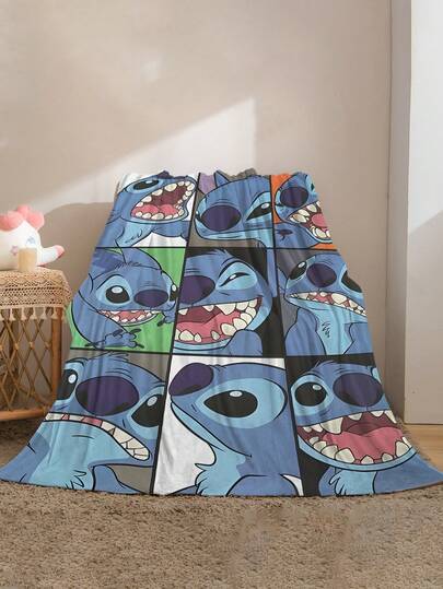 Disney 1件卡通人物印花法兰绒毯 - 柔软舒适，适合户外、旅行、露营、沙发、床上用品 - 现代趣味简约印花，四季皆宜的舒适床上用品，用途广泛