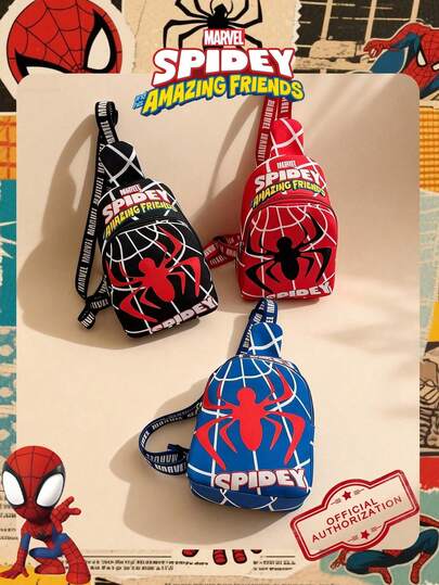  1 Pc Marvel Officially Licensed Spider-Man Pattern Chest Bag Adjustable Strap Crossbody Bag, Zipper Closure Shoulder Bag, Lightweight Sling Pouch Perfect For Men/Teens/Students/Graduates/Young Fans, Ideal For Daily/Outdoor/Sports/Running/Fitness! ﻿ ﻿