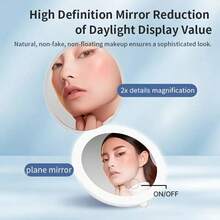 EOLOVA LED Portable Makeup Mirror, 3 Brightness Levels, 1X/2X Magnification LED Mini Compact Travel Makeup Mirror, Double-Sided Foldable Compact Mirror, Wallet Mirror, Handheld Small Lighted Makeup Mirror, 400mAh Battery, Up To 90 Minutes Usage - Multicolor - View 4
