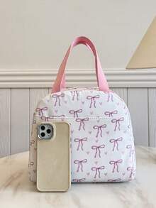 Túi đựng cơm trưa cách nhiệt di động; Túi đựng cơm trưa dày dặn họa tiết trái cây dễ thương dành cho học sinh; Túi đựng cơm trưa in hình nơ và trái tim; Hộp đựng cơm trưa; Túi đựng cơm trưa cho nữ; Túi dã ngoại; Túi giữ lạnh; Dung tích lớn; Vật dụng cần thiết cho kỳ nghỉ hè và đi học. - trắng - Xem 2