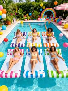 1pc Inflatable Floating Bed, Minimalist Dual-Tube Design, Striped Pattern, PVC Material, Suitable For Water, Swimming Pool, Beach, Theme Party, Inflatable Water Float, Floating Resting Seat, Requires Separate Air Pump Purchase - Double-pipe Floating Bed - View 1