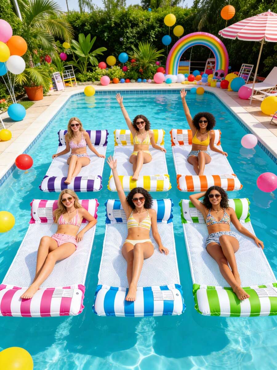 1pc Inflatable Floating Bed, Minimalist Dual-Tube Design, Striped Pattern, PVC Material, Suitable For Water, Swimming Pool, Beach, Theme Party, Inflatable Water Float, Floating Resting Seat, Requires Separate Air Pump Purchase - Double-pipe Floating Bed - View 1