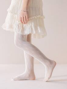 1pc Spring/Summer Beige Kids' Mesh Hollow Bowknot Pantyhose, Minimalist Classic Elegant , Skin-Friendly Comfortable Lightweight Breathable Versatile Tights, Suitable For Daily Wear, Holidays, Parties, Travel, Back To School - Beige - View 4