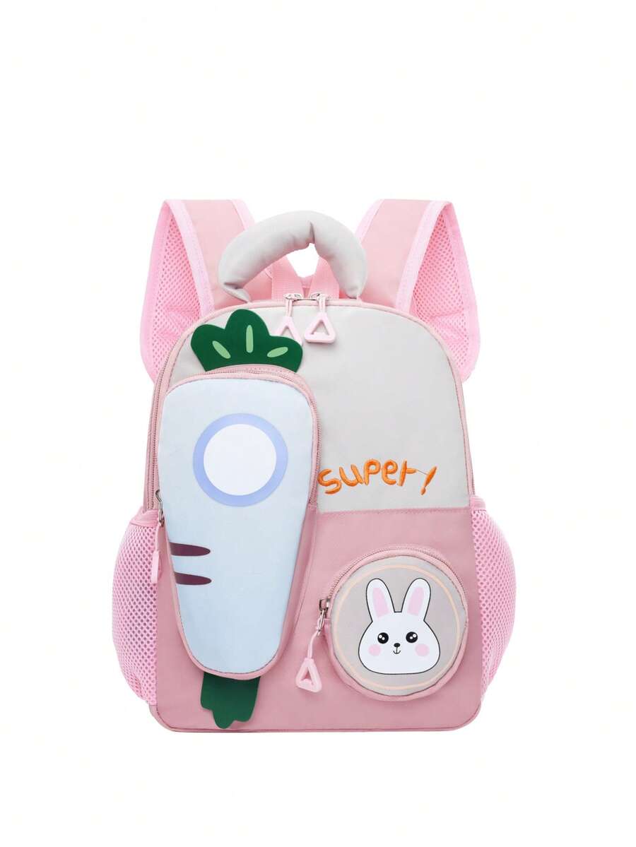 新款卡通动物轻便防水背包，适合幼儿园女童，防疲劳儿童书包，3-14岁 - 粉色 - 查看 1