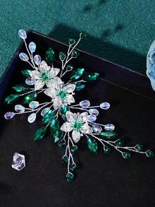 1件优雅绿色水晶水钻发梳，新娘头饰，适合婚礼、派对、复活节等场合 - 綠色 - 查看 8