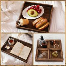 7 Split Solid Trays, Vintage Elegance, Rustic Trays With Handles, Rectangular Party Trays, Fruit Trays, Tea Trays For Placing Large And Small Items, Snacks, Tea, Coffee, Desserts, Durable Kitchen Or Living Room Decoration Trays - View 5