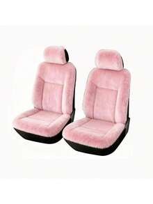 2pcs Plush Car Seat Covers, Black & Pink Fluffy Seat Cushions, Unisex Suitable For SUV & Sedan, Winter Use - Multicolor - View 10