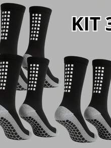 Set Of 3 Breathable Socks For Sports, Training And Running, Non-Slip, Comfortable And Stylish - Black-black-black - View 1