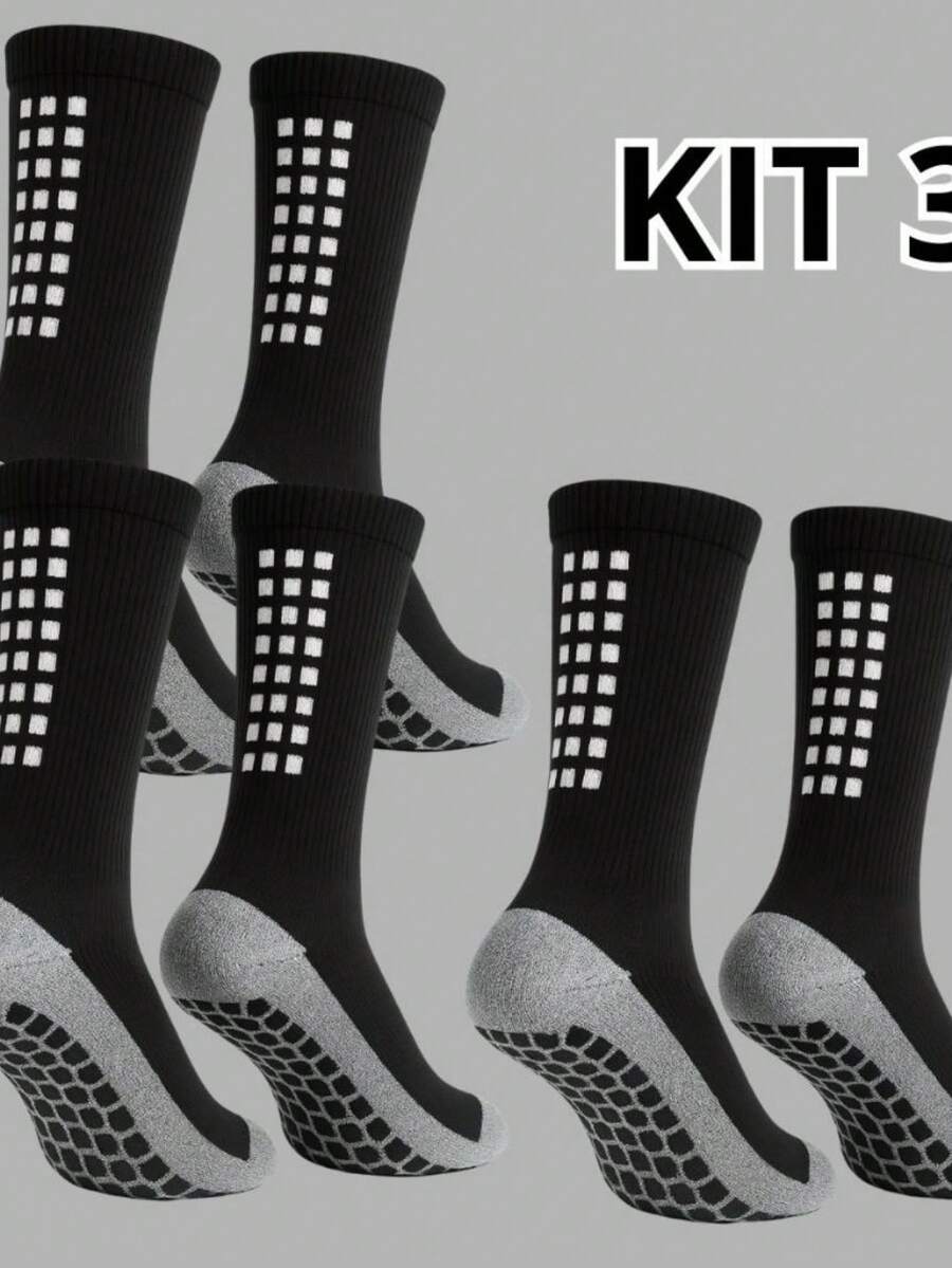 Set Of 3 Breathable Socks For Sports, Training And Running, Non-Slip, Comfortable And Stylish - Black-black-black - View 1