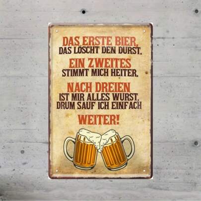 1pc Frameless Tin Sign Schilderkreis24 Tin Sign Funny Beer Saying "..Drum Sauf Ich Einfach Weiter!" Decorative Gift Idea Man Woman 20 X 30 Cm