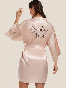 1pc Customized Bridesmaid/Sister/Mother Party Short Robe, Black Onion Heat Transfer Print - Champagne - View 5