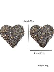 A Pair Of Fashionable Grey Heart-Shaped Earrings, Versatile And Suitable For Any Occasion. - Silver - View 6