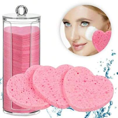 10/30/50/100pcs Heart-Shaped Cleansing Sponges, Beauty Supplies - Pink Deep Cleansing Absorbent Compressed Facial Cleansing Sponges, For Facial Massage And Daily Beauty Routines, Compressed Cleansing Sponge Gift