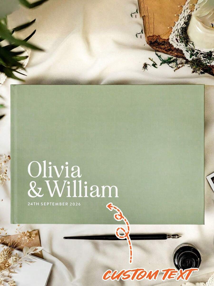 个性化婚礼宾客签名簿，可定制字母姓名，婚礼纪念相册，高品质精致定制，独特理想礼物，适合送给男朋友、女朋友，周年纪念日、情人节、母亲节、生日、儿童节、父亲节、毕业典礼等场合。