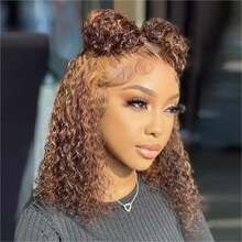 Ombre Highlight Deep Wave Curly Bob Wigs Human Hair Pre Plucked Wear And Go Glueless 13x4 Hd Honey Blonde Highlight Lace Front Wig Human Hair For Black Women Wet And Wavy 4/27 14 Inch - SP4/27 - 查看 19