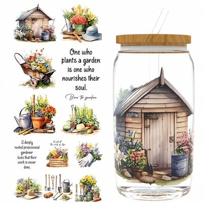  XRTHGS 12PCS/SET UV DTF Cup Wraps Style Self-Adhesive Sticker For Coffee Cups, Water Bottles, Home Decor, Laptops And Refrigerator DIY Crafts(Glass Not Included)