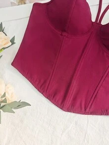 Y2K Aesthetic Burgundy Boned Corset Crop Top For Women - Burgundy - View 11
