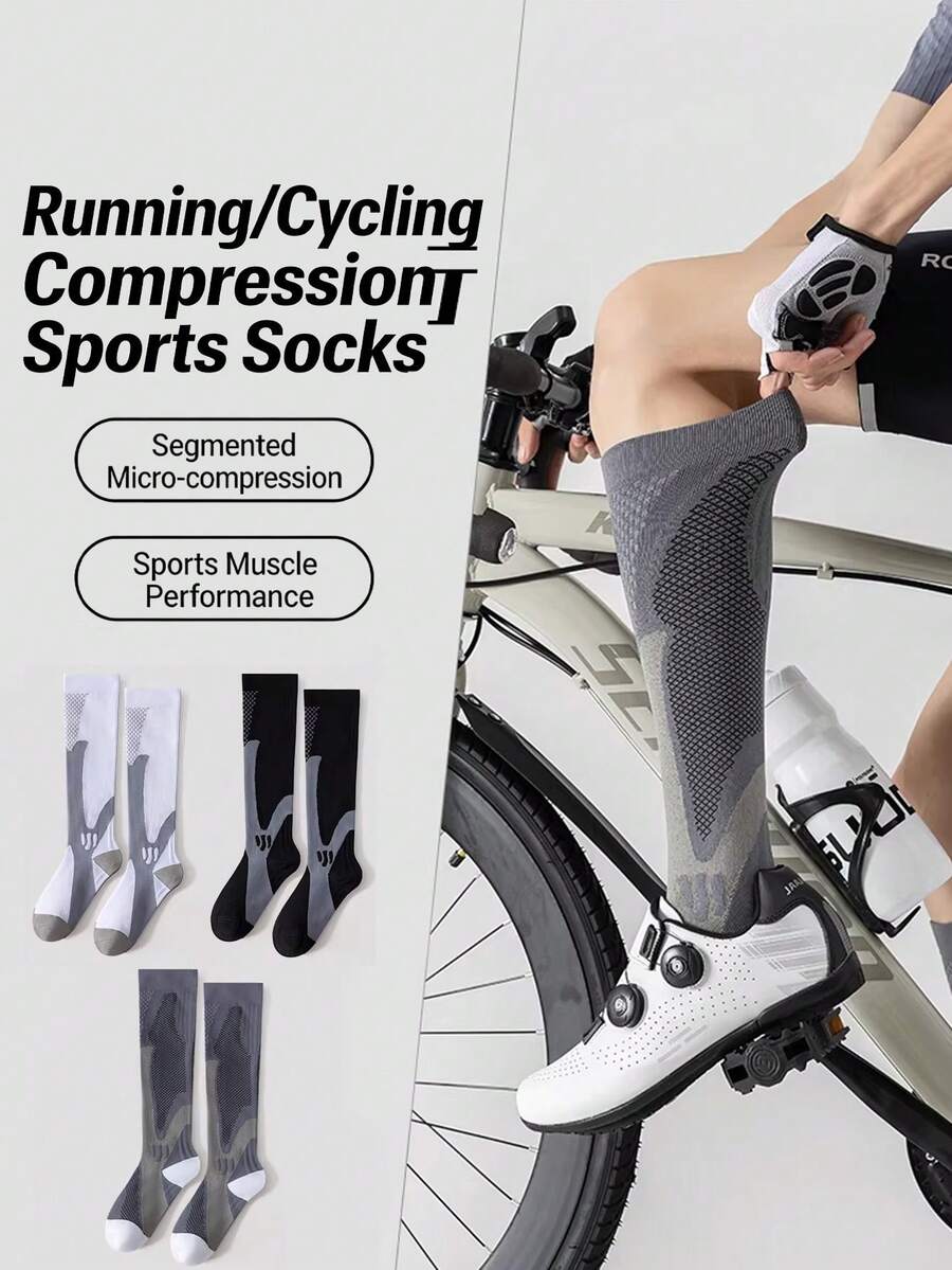 1/2/3 Pairs Compression Socks For Men, Running, Fitness, Jumping Rope, Calf Support, Elastic Long Socks, Couples Socks - Multicolor - View 1