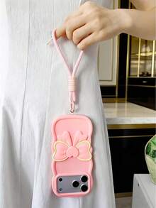 告别笨拙！粉色爱心蝴蝶结波浪边马卡龙风格硅胶手机壳，带挂绳，兼容 17、17 Pro、17 Pro Max、16 Pro Max、16 Pro、16、11、12、13、14、15、12 Pro Max、13 Pro Max、14 Pro Max、15 Pro Max，苹果手机保护壳 - 粉色 - 查看 6