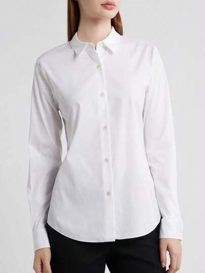 女士修身长袖衬衫，适合春夏穿着，款式多样，包括工作衬衫、办公室衬衫等。