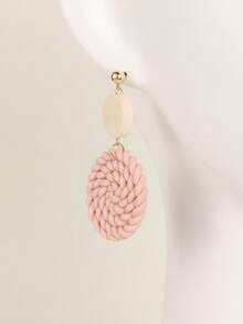 一对手工圆形软陶编织吊坠耳环，活泼可爱，质感十足，适合旅行、度假、派对、下午茶、音乐节和日常佩戴。 - 粉色 - 查看 5