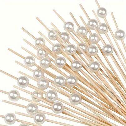 30/60/100 piezas Pinchos de cóctel con cuentas blancas - Pinchos elegantes con cuentas blancas, adecuados para aperitivos, fiestas - Perfectos para aperitivos, frutas, postres, sándwiches, aperitivos de fiesta, pinchos navideños, pinchos de aperitivos, catering navideño
