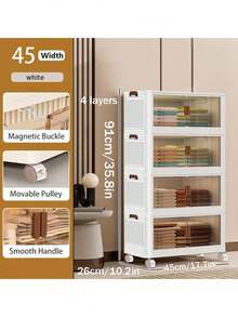2/3/4/5 Layers Home Decorations Display Rack Big Capacity Storage Cabinet Plastic Foldable Shoe Shelf Collapsible Clear Shoe Boxes Stackable With Door Easy Assembly Living Room Stuff - 白色 - 查看 19