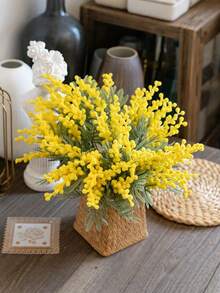 1pc High Quality Artificial Mimosa (Mimosa/Wattle), 19.69 Inches Long Spring Artificial Yellow Fuzzy Flower With Long Stem, Suitable For Vase Decor, Wedding Decoration, Home Decor And Various Occasions - Multicolor - View 7