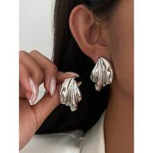 Irregular Wave Earrings, 1pair Vintage Asymmetrical Abstract Metal Leaf Drop Earrings, Minimalist Chic Jewelry Gifts For Women, Suitable For Daily, Festival, Party And Banquet Decoration - Vàng kim-1 - Xem 8