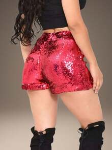 Short Bermuda Style With Elastic Waistband, Sequins, Party/Clubbing Glitter. - 紅色 - 查看 3
