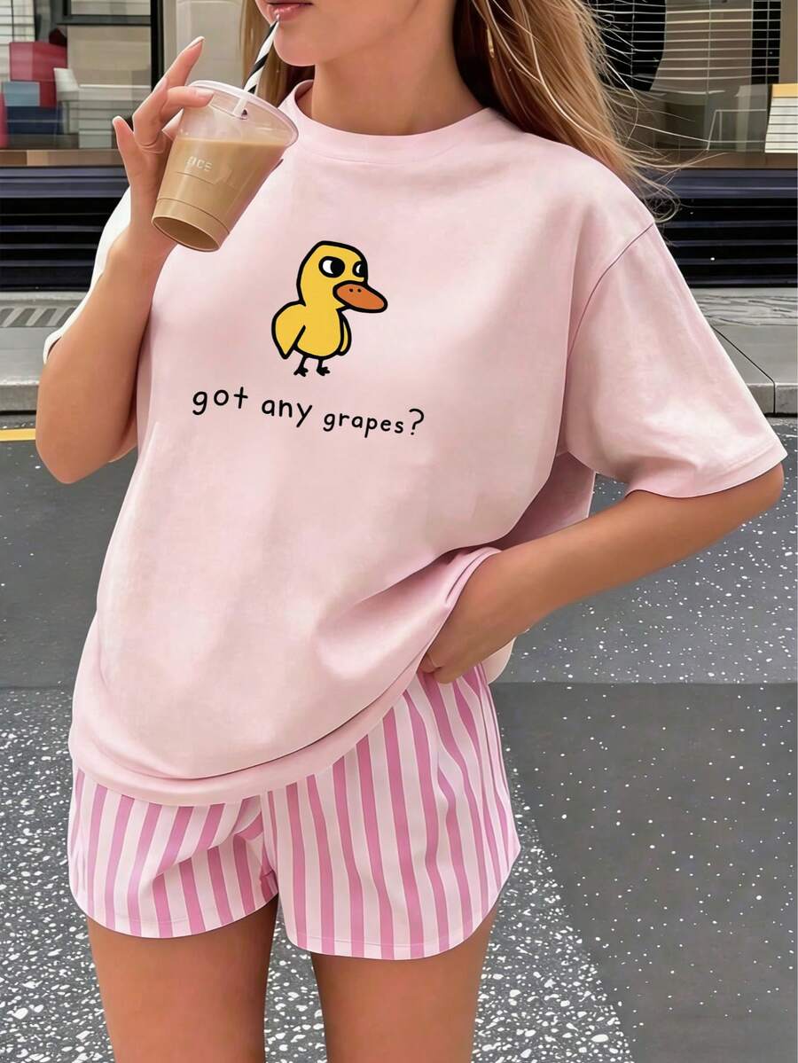 1 Pack Girls Casual Printed Crew Neck Short Sleeve T-Shirt Summer Student Youth Clothing - Hồng - Xem 1