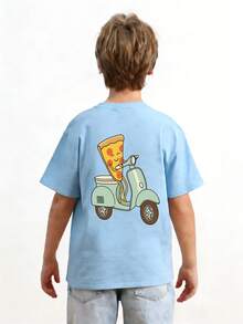 T-Shirt With A Print Of A Pre-Teen Boy Assembling A Pizza, Made Of Soft And Comfortable Fabric, Suitable For Children In Outdoor Sports, Casual Wear, Street Style - 酒紅色 - 查看 4
