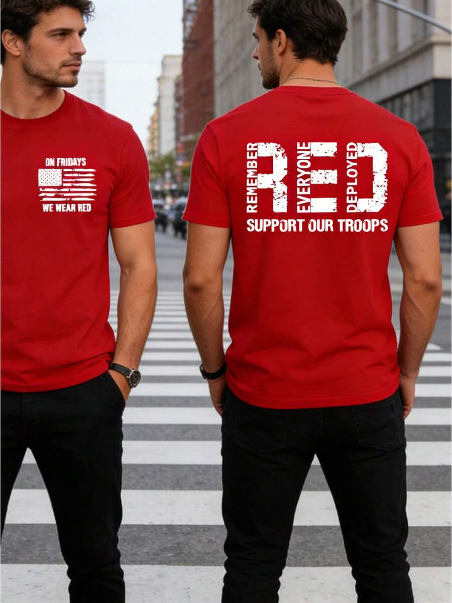 Men's Pure Cotton T-Shirt Funny Print T-Shirt,Mens Clothes, Red Friday Shirt On Fridays We Wear Red Shirt Remember Everyone Deployed Tee For Men Women,Summer Outfits,Streetwear,Y2k - Đỏ - Xem 1