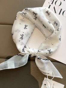 1pc Ivory Bowknot Silk Scarf, Versatile Double-Sided Wear, Neck Warmer, Headscarf, Skin-Friendly Shawl Accessory For Women - White - View 2
