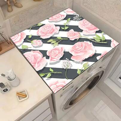 1pc Pink Rose Striped Multi-Purpose Absorbent Mat, Polyester Water-Absorbing Countertop Protector Pad, Suitable For Kitchen, Dining Table Decor, Dish Drying, Washing Machine, Coffee Maker, Bathroom Vanity, Kitchen Accessories, Party Supplies