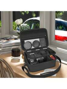 ALKOO Bolso Bandolera para Cámara Compatible con EOS R100 R50 Kit de Lente de Cámara Mirrorless Estuche de Almacenamiento de Viaje EVA para Tarjetas SD Batería Cable Adaptador Solo el Bolso - Negro - Ver 7