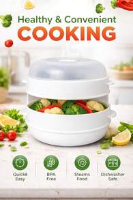 1pc 2-Tier Microwave Steamer For Healthy Quick Cooking Of Vegetables, Rice, Pasta, Meals, Easy Clean, Space Saving Kitchen Appliance - View 2