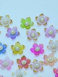 50pcs 25mm Gold Rimmed Rhinestone Flower Appliques, DIY For Jewelry, Shoes, Clothing, Bags, Gifts - Pearl White - View 4