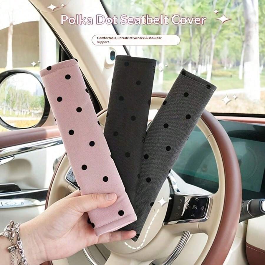 2pcs Car Seat Belt Shoulder Pads, Brake Shoulder Pads With Cute Polka Dot Pattern, Universal Fit For Trucks/SUVs - Seat Belt Shoulder Pads - View 1