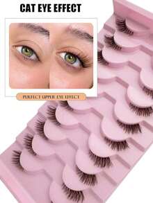 10 Pairs Brown Half-Eye False Eyelashes, Transparent Stem, Natural & Realistic, Enhance Eye Shape, Suitable For Daily Wear, Beginners, Vacation, Dates, Makeup - Brown - View 3