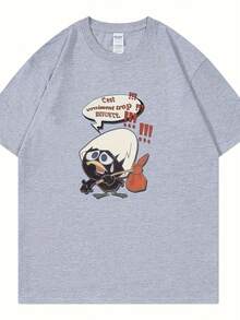 Camiseta de algodón de 180 g para hombre con estampado de pollo de dibujos animados de Calimero - texto en francés divertido y gráficos de animales, top casual de manga corta y cuello redondo, lavable aáquina, ajuste cómodo, camiseta con temática de pollo, estilo holgado, diseño divertido, fácil cuidado, ropa moderna, tela suave, camiseta estampada, atuendo divertido adecuado para el transporte diario, salidas casuales, versátil para uso en el hogar, paseos al aire libre, sencilla y sin restricciones, estilo de nicho moderno, la primera opción para parejas. - Negro 2 - Ver 7