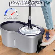 Mop And Bucket Set, EasyWring Microfiber Spin Mop With 3 Mop Pads,Pedal Spinning Mops And Bucket With Wringer Set For Floor Cleaning - Home & Office Suitable - 深藍色 - 查看 3